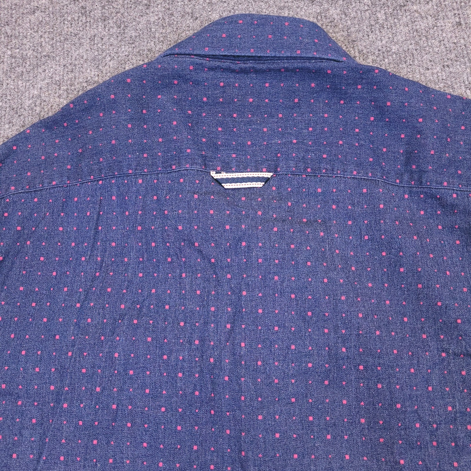 7D 7 Diamonds Stretch Shirt Mens XL Button Up Geometric Trim Contrast Blue