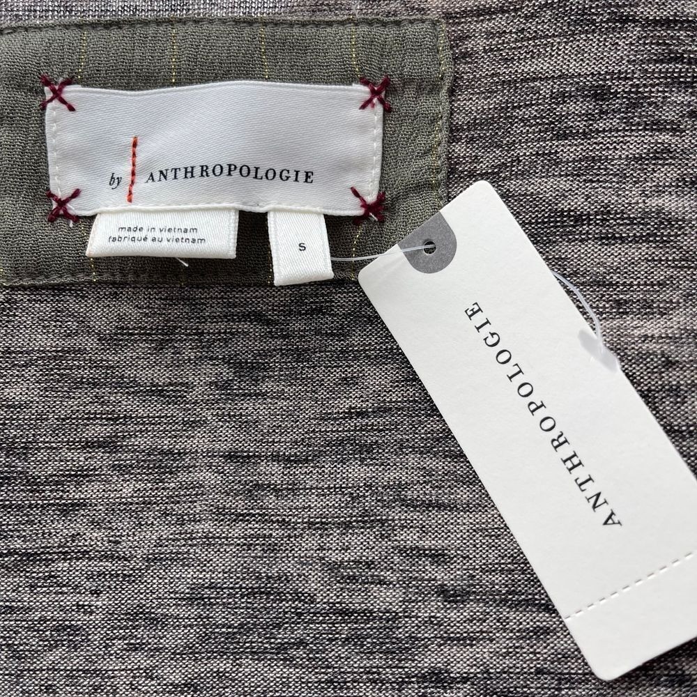 NWT – Anthropologie Silver Metallic Low Cut Blouse Size Small