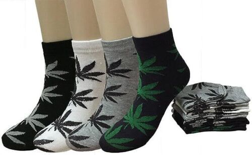 12 Pairs Mens Ankle/Quarter Crew Weed Leaf Socks Cotton Low Cut Socks 9-11,10-13