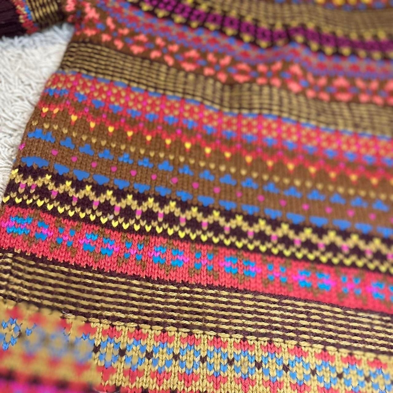 Tommy Hilfiger Womens Fair Isle Short Sleeve Sweater Burgundy Brown Knit Large