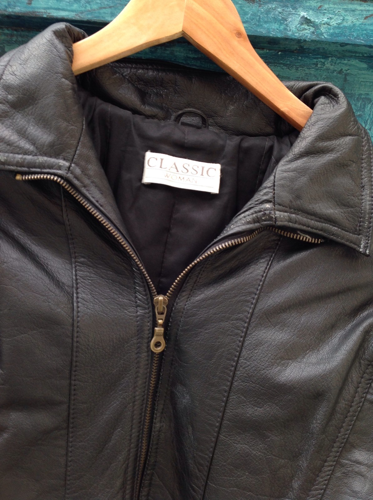 Womens Leather Jacket Black Vintage 80s Oversized M/L Unique Inc U.K. PP