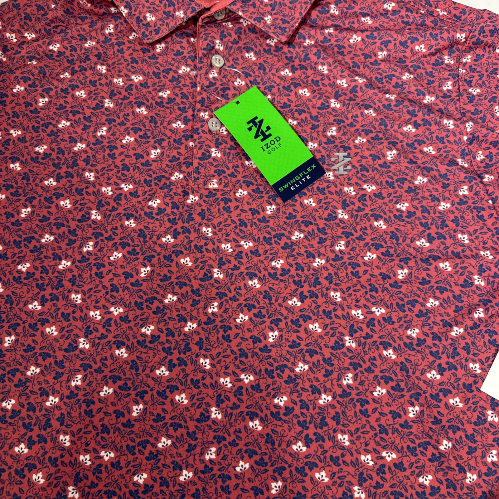 IZOD Golf Swingflex Elite Performance Golf Polo Shirt Golf Print Men M UPF 50