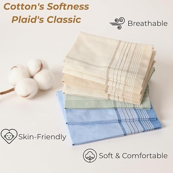 12 Pack Men’s Handkerchiefs 100% Cotton Handkerchief for Men Classic Assorted 16