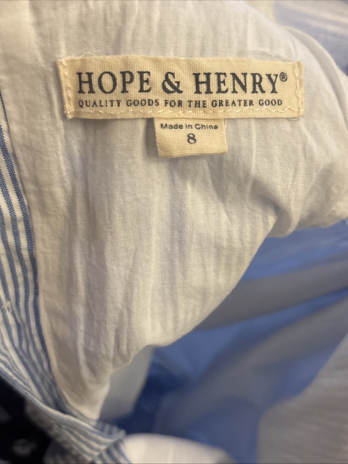 Hope & Henry Girls Seersucker Peter Pan Collar Dress Sz 8 Designer