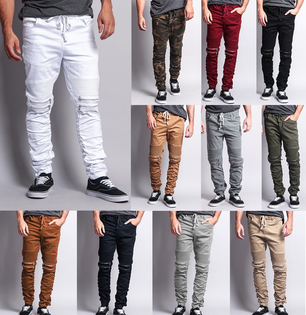 Victorious Men’s Zipper Knee Scrunch Stacked Biker Twill Jogger Pants JG882-K1A