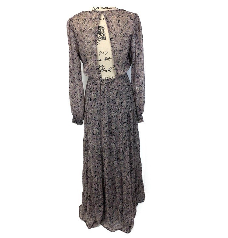 Lovestitch Women Small Maxi Dress Paisley Victorian Chiffon Tassels Sheer Boho