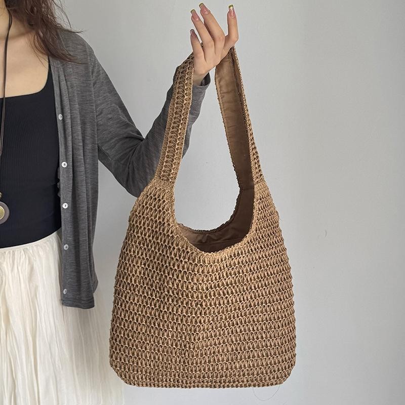 Women Straw Shoulder Bag Women Summer Beach Tote Casual Travel Handbag