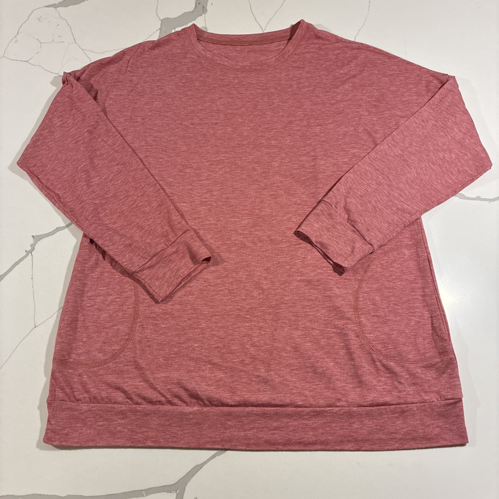 Unbranded Women’s Shirt Red Long Sleeve Top Round Neck Pullover Pocket Detail