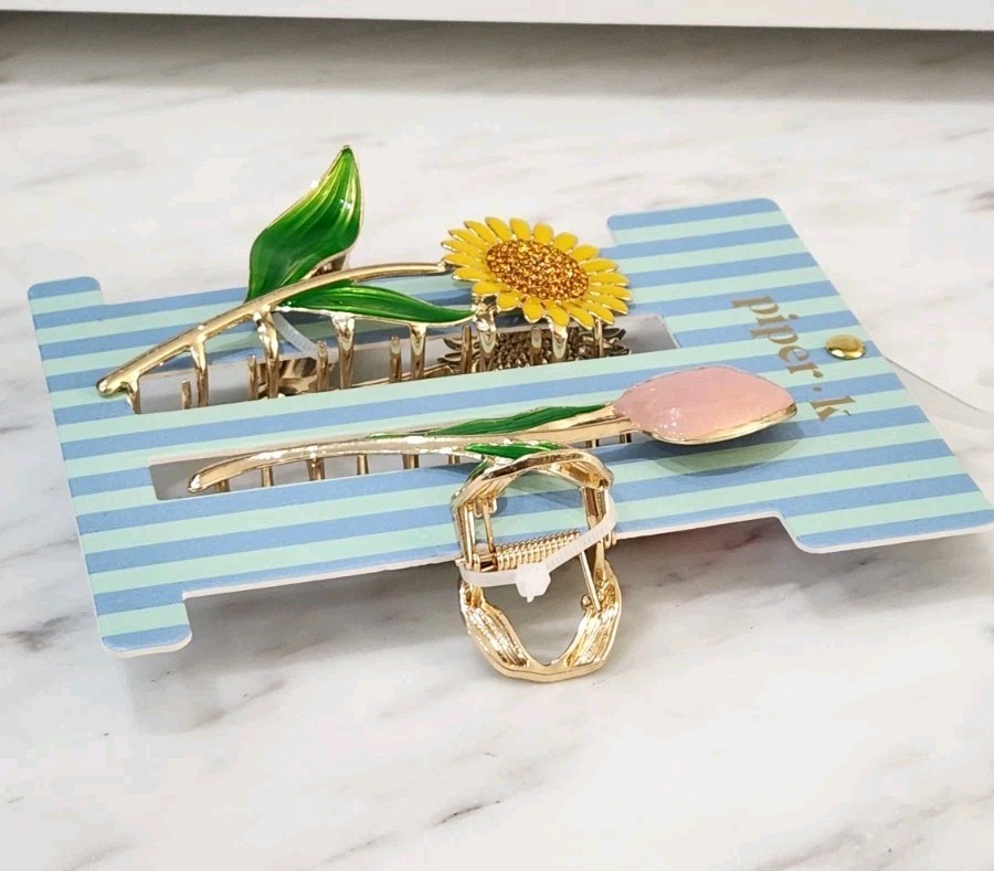 NEW! Piper K Sparkling Sunflower & Tulip Hair Claws Set 2