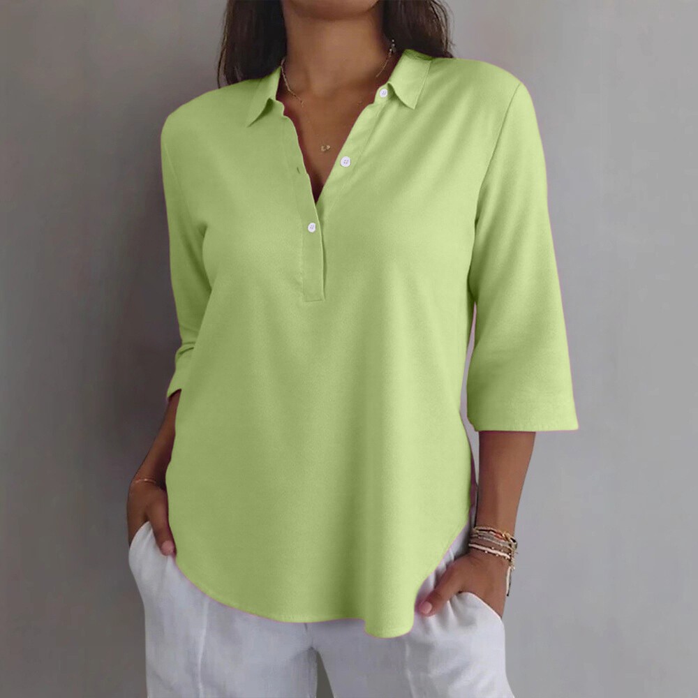 Womens 3/4 Sleeve V Neck Tunic Tops Ladies Casual Loose Collar T Shirt Blouse