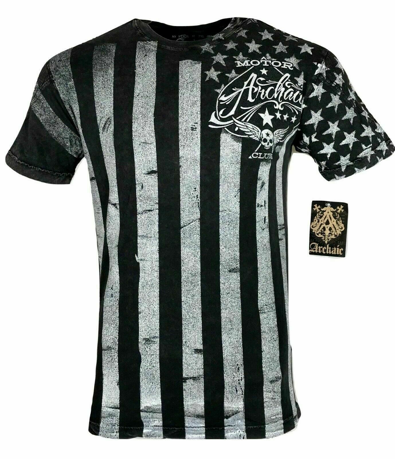 ARCHAIC by AFFLICTION Men’s T-Shirt NATION Skull Wings US Flag Black S-4XL $40