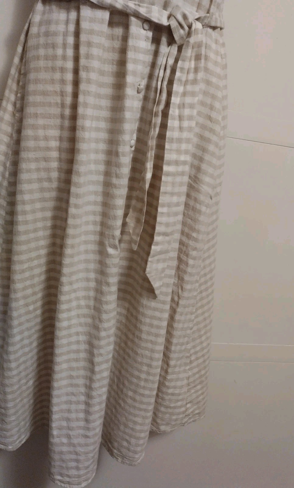 Zara Womens Plaid Ruffle Sleeveless Dress Maxi Linen Blend Beige White Size M