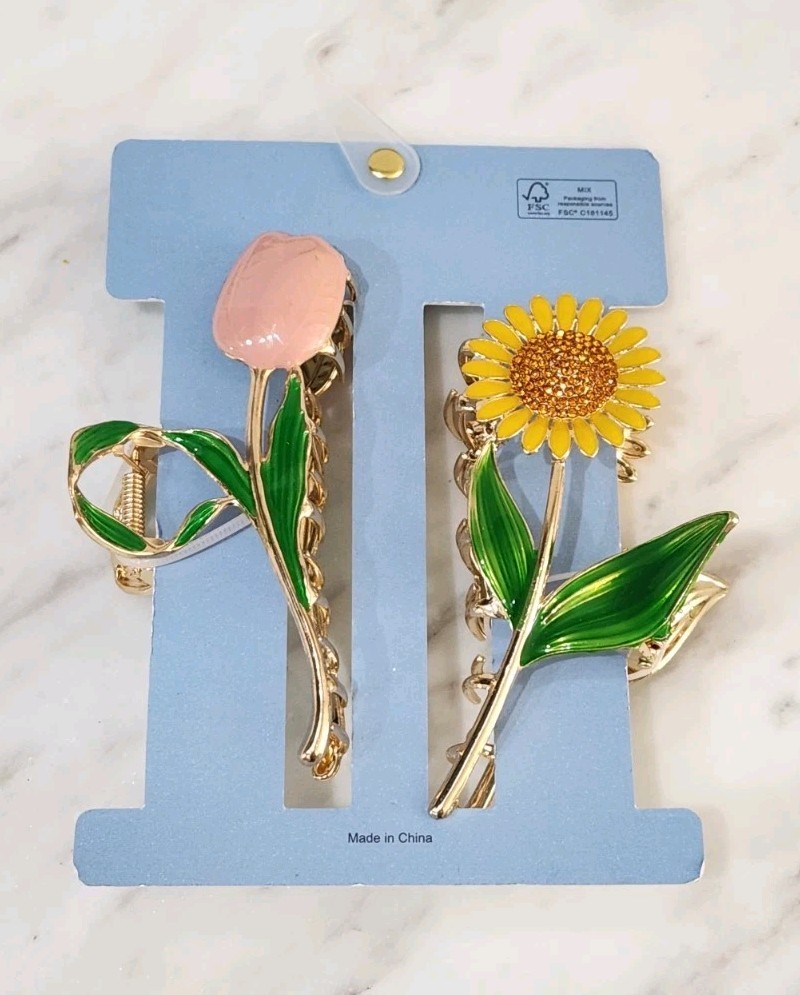 NEW! Piper K Sparkling Sunflower & Tulip Hair Claws Set 2