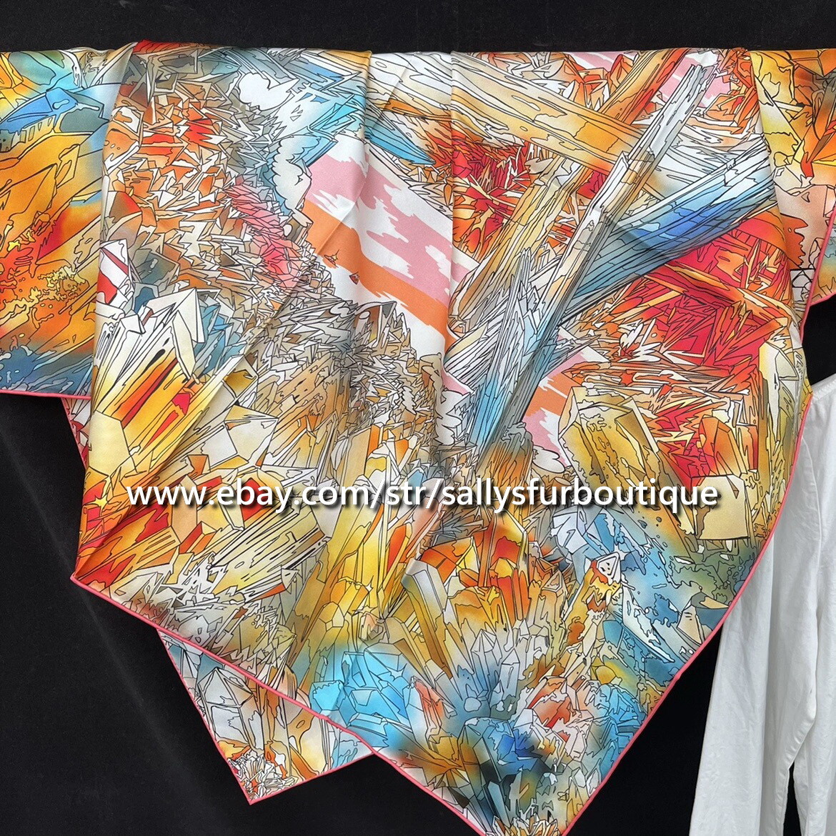 Crystal Print 18 Momme Twill Silk Wrap Scarf Stole Double Face Shawl 35″ / 90cm