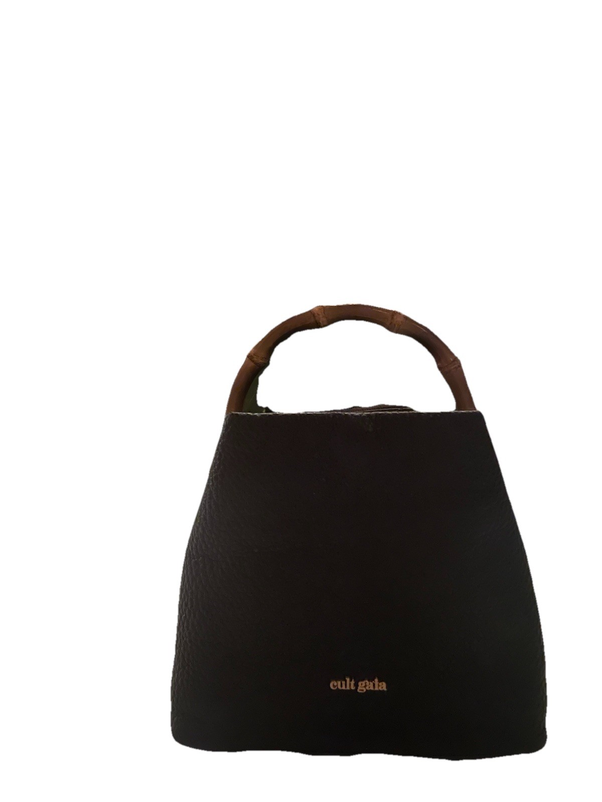 Cult Gaia Solene Mini Top Handle Bag Black Pebbled Finish Bamboo Handle Strap