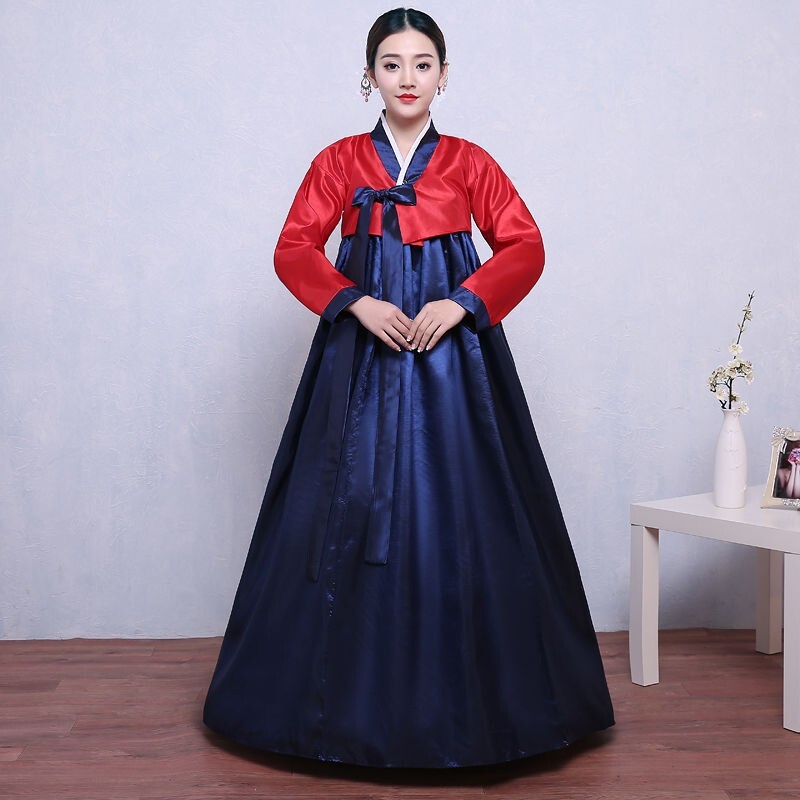 Ethnic Korean Hanbok Modern Women Asian Folk Stage Dance Performance Costume