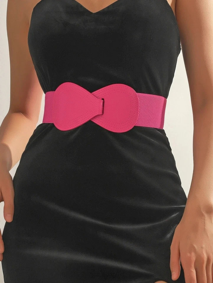 Women Wide Elastic Waist Belt Stretchy Solid Color Dress Coat Cinch Waistband