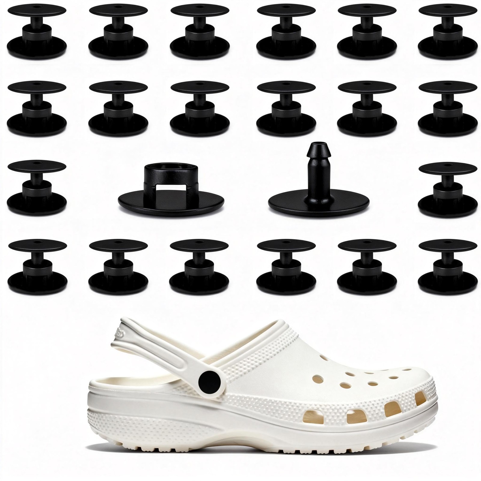 24 Sets Black Replacement Rivets for Crocs, Replacement Parts for Crocs Shoe