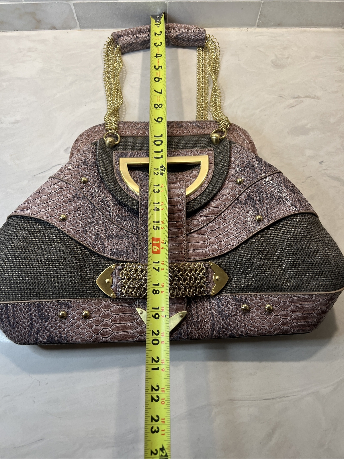 The Look by Randolph Duke Faux Croc Embossed Handbag Pink Purple Bling Bag