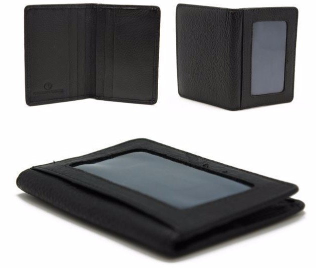 Men Leather Student Slim Front Pocket Wallets Driver Licence ID Card Case Black