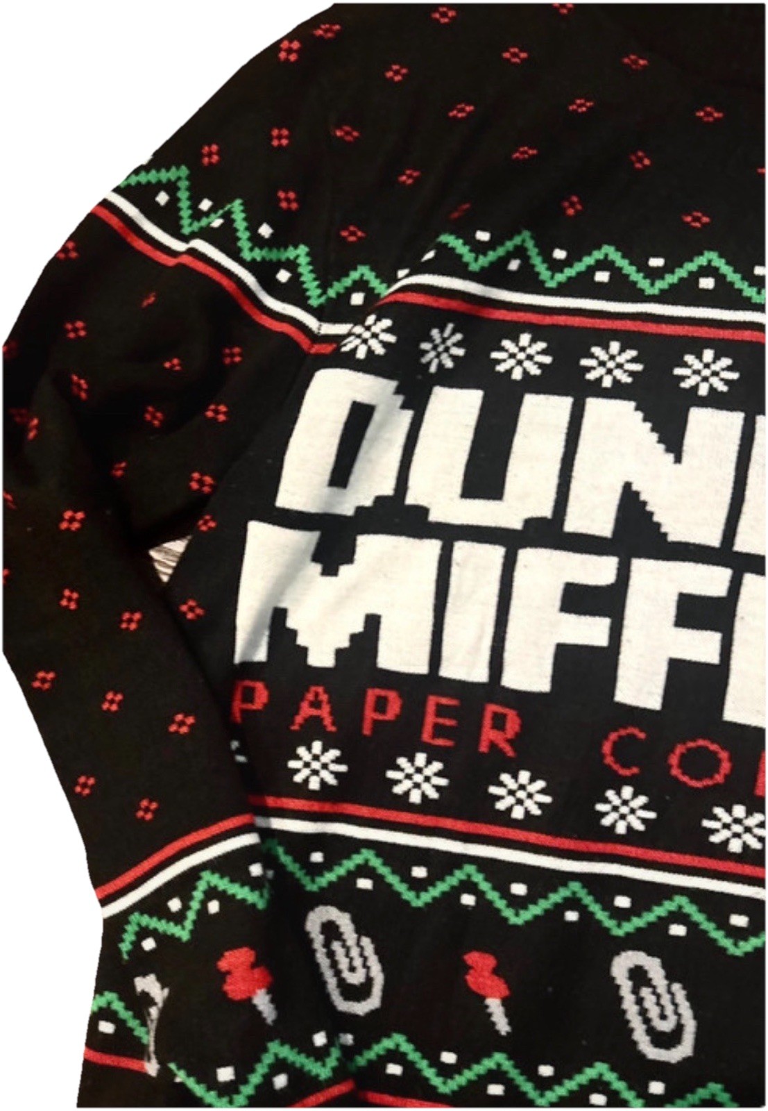 Dunder Mifflin Logo Christmas Fair Isle Knit Crewneck Pullover Sweater XL