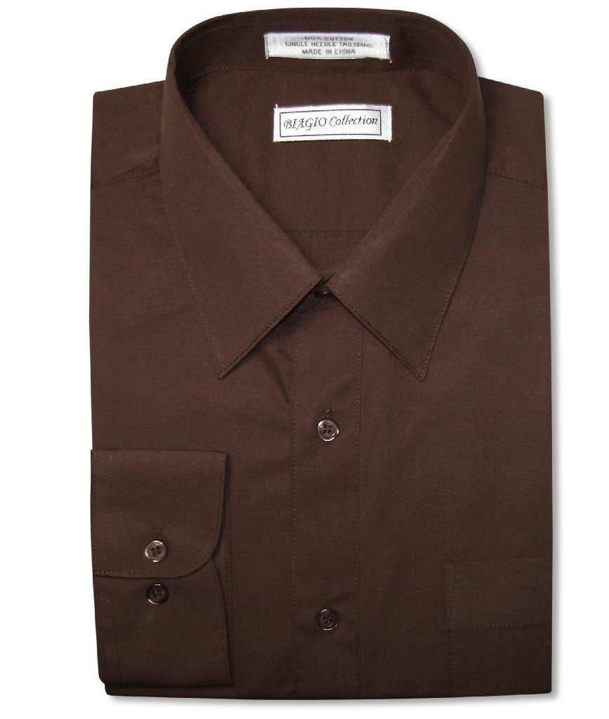 Biagio Mens 100% COTTON Solid CHOCOLATE BROWN Color Dress Shirt sz 16 36/37