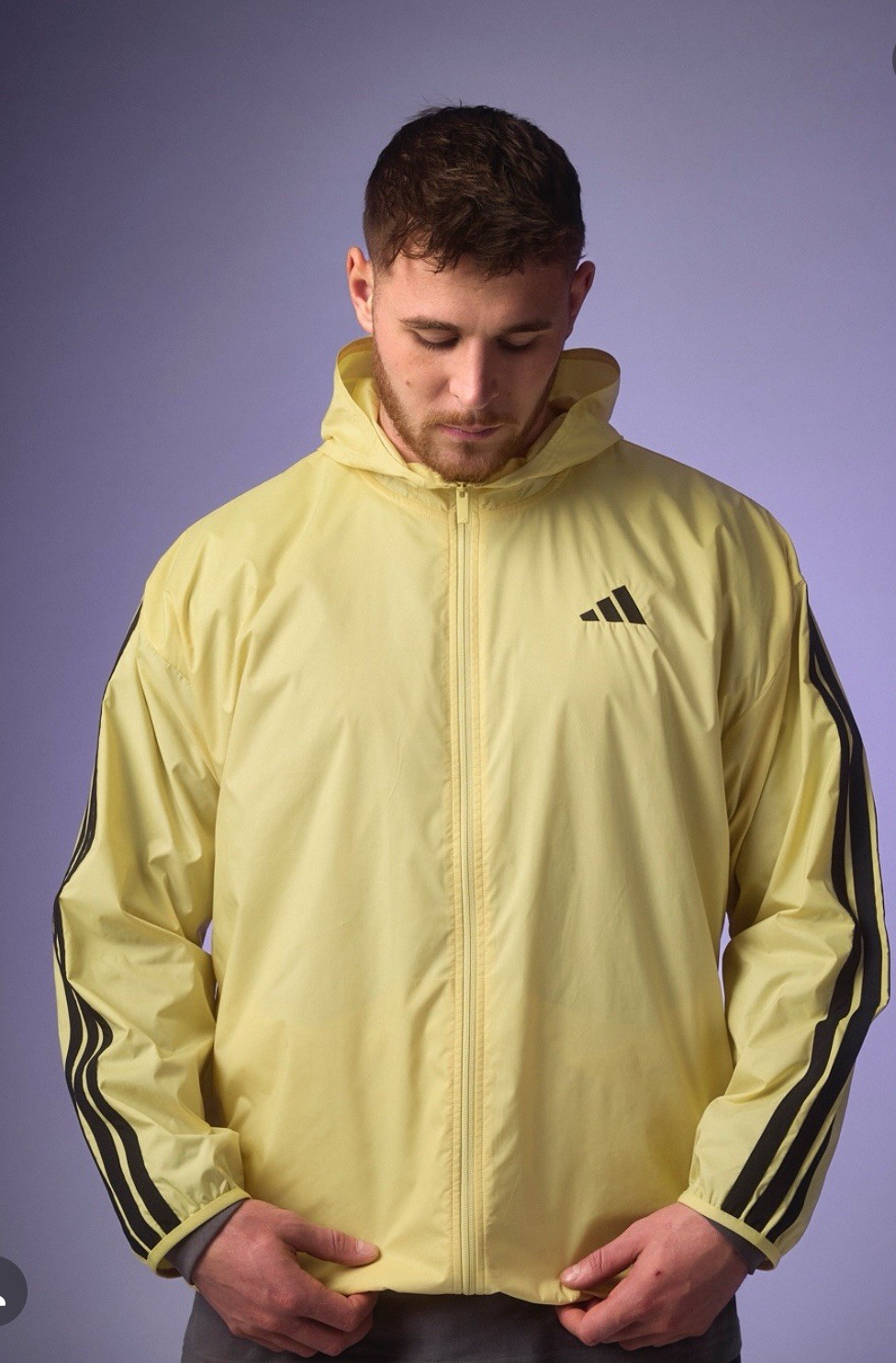 New adidas Essentials Woven 3-Stripes Windbreaker Jacket Men’s 2XL IM7847 Yellow
