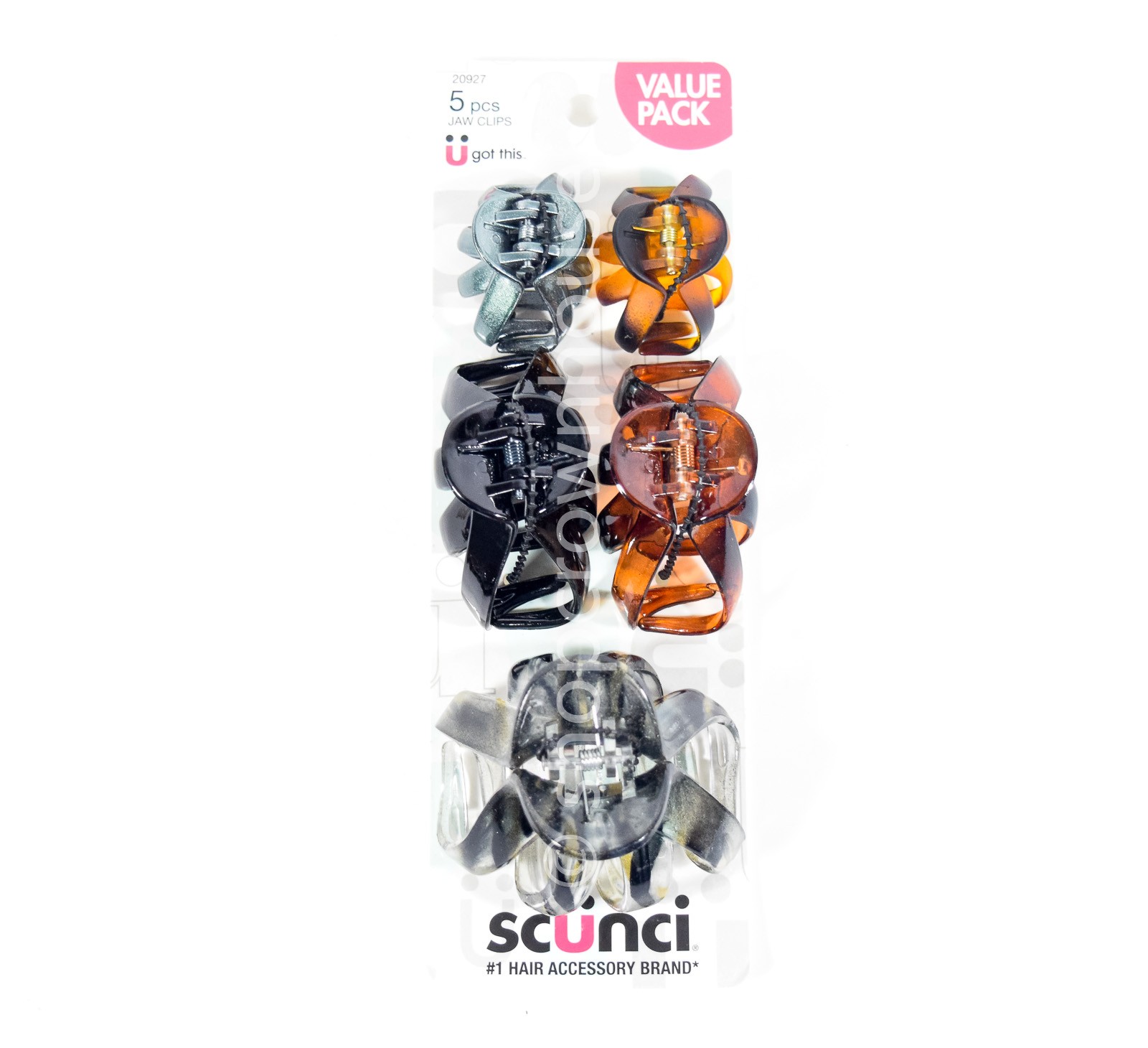 5 packs Scunci U Got This 5 pcs Jaw Hair Clips GRAY BLACK BROWN #20927 = 25 pcs