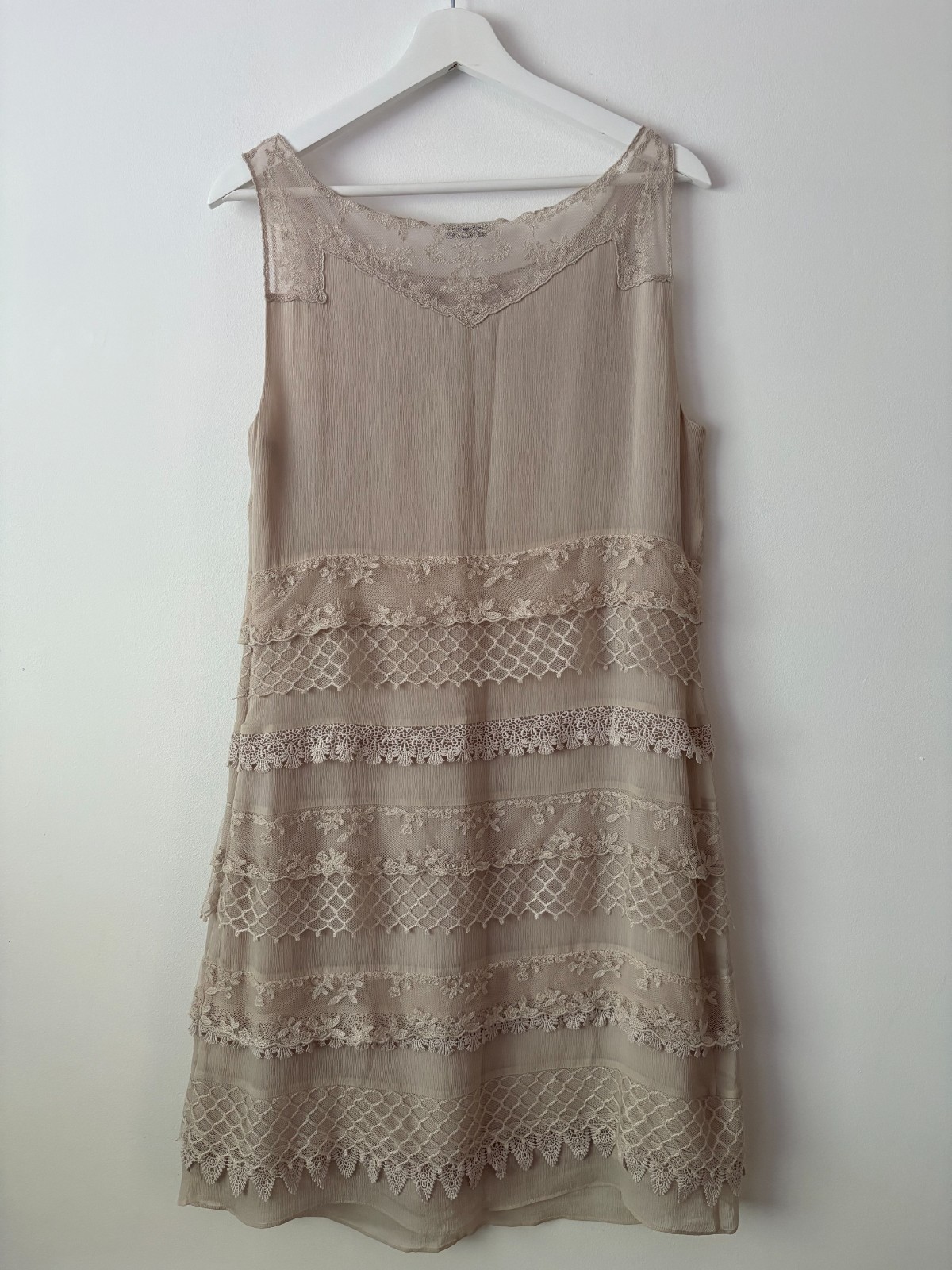 Autograph Natural Silk Blend Lacy Layered Slip Dress Size 14