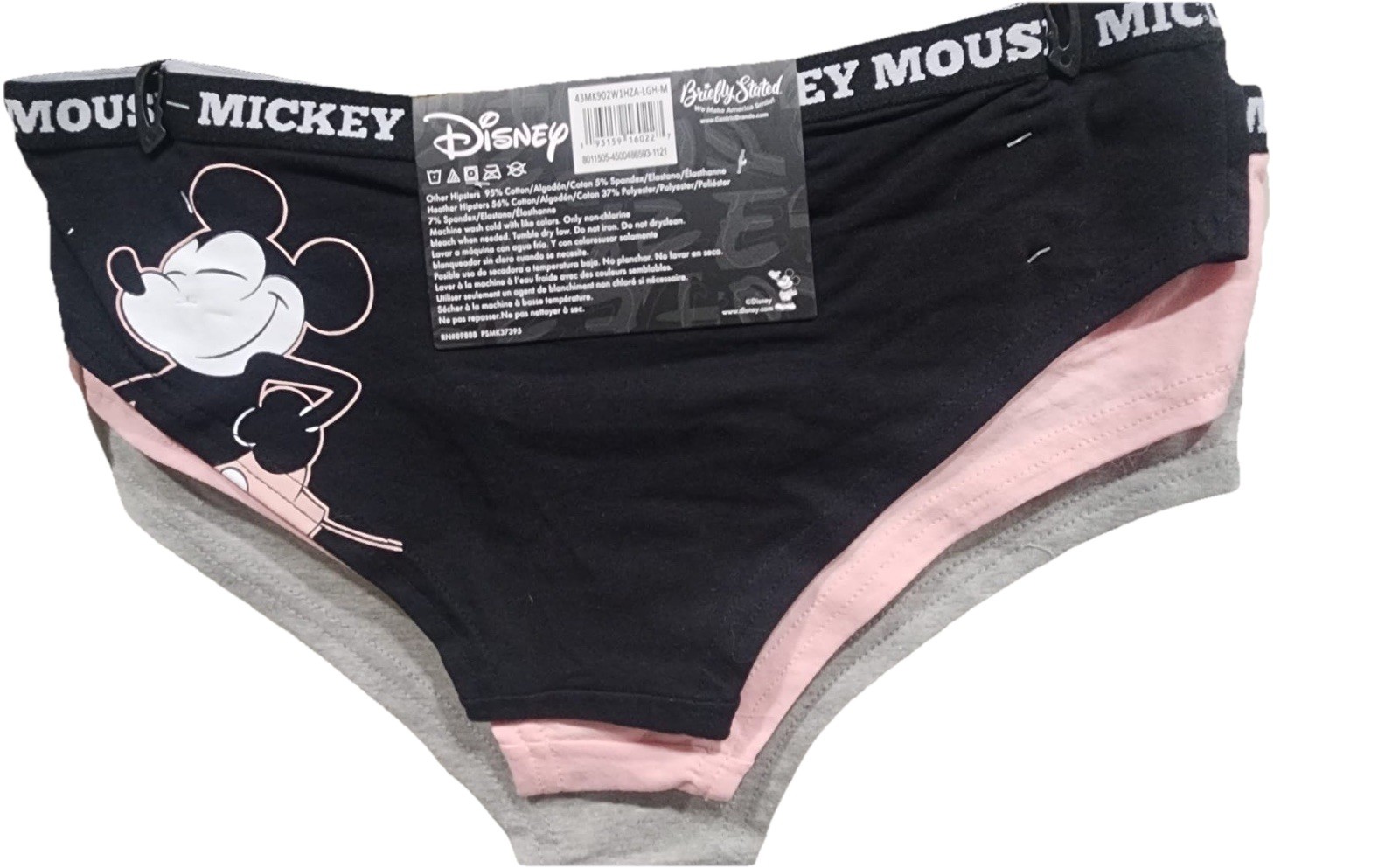 Disney Mickey Mouse 3 Pack Cotton Blend Stretch Hipster Panties Multicolor