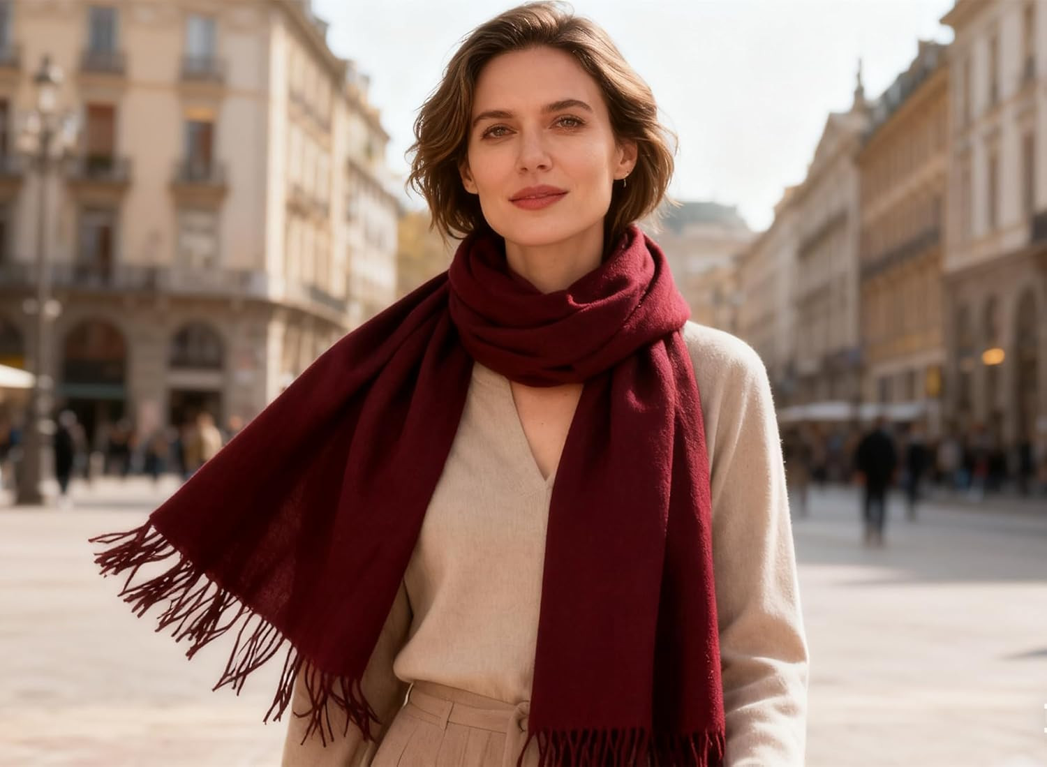 Winter Scarf for Men Women – Soft Warm Cashmere Feel Scarves Medium Brugundy