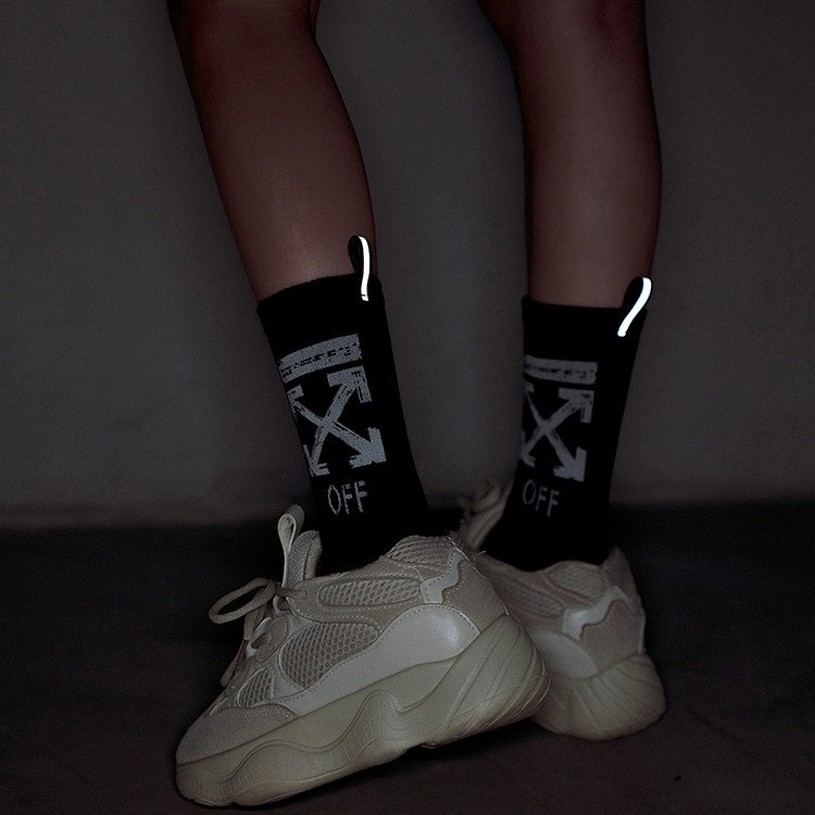 Unisex 2 Pairs Crew Socks Off Arrow Reflective Comfort White XX Athletic Socks
