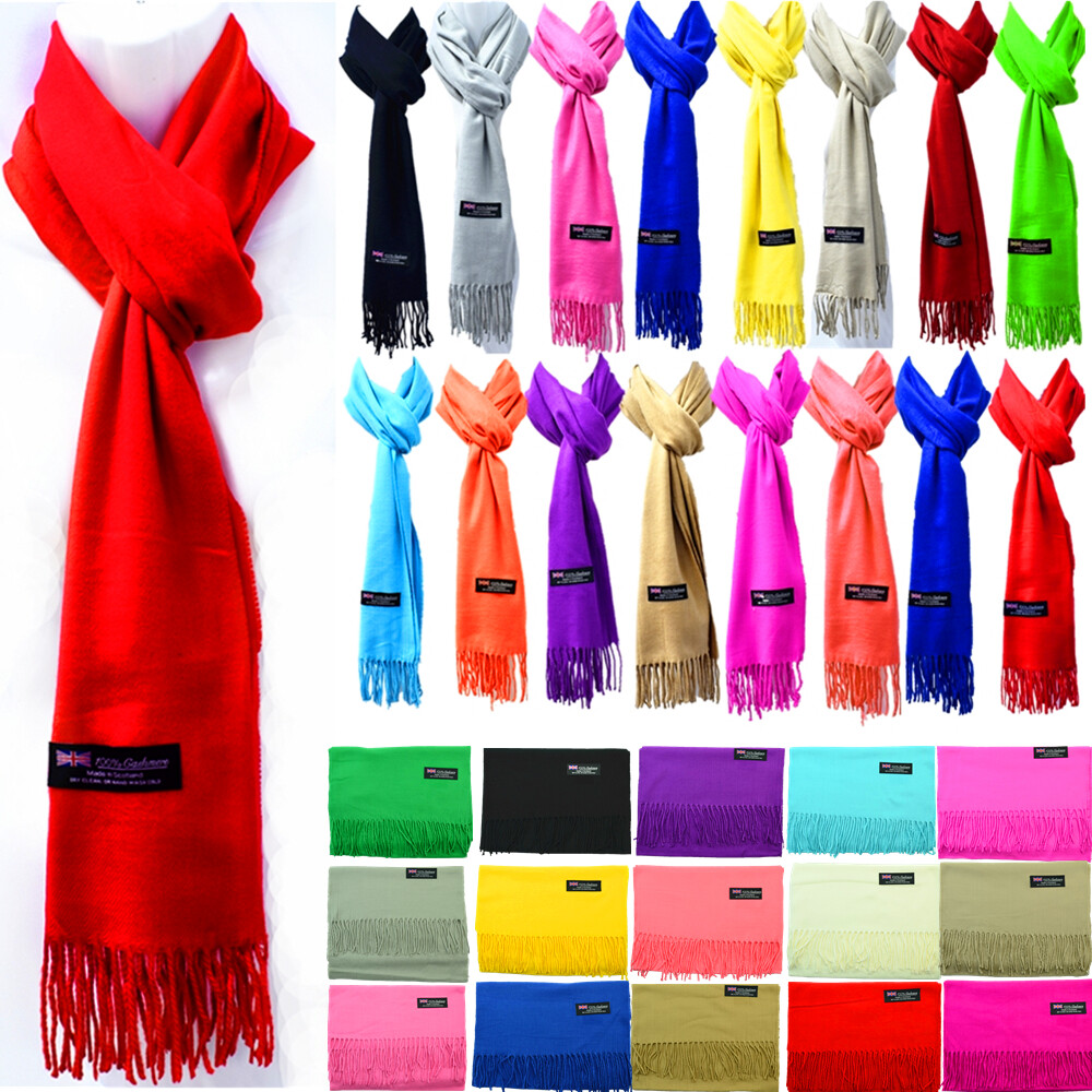 Winter Unisex Plain Solid Scarves 100% Cashmere Wool Warm Scarf Made in Scotland