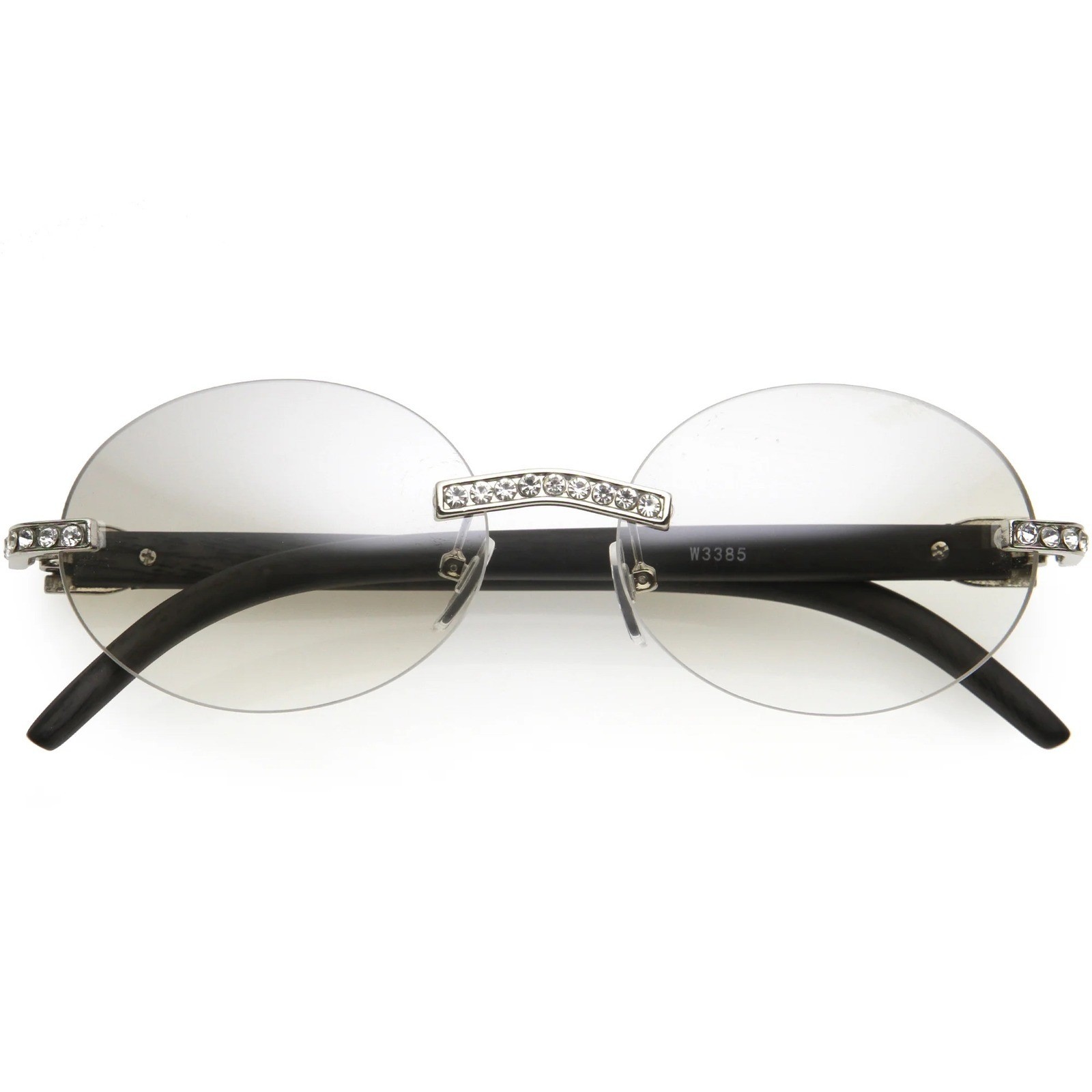 Rhinestone Rimless Round Sunglasses Fashion Clear Lens Glasses Hip Hop 80’s 90’s
