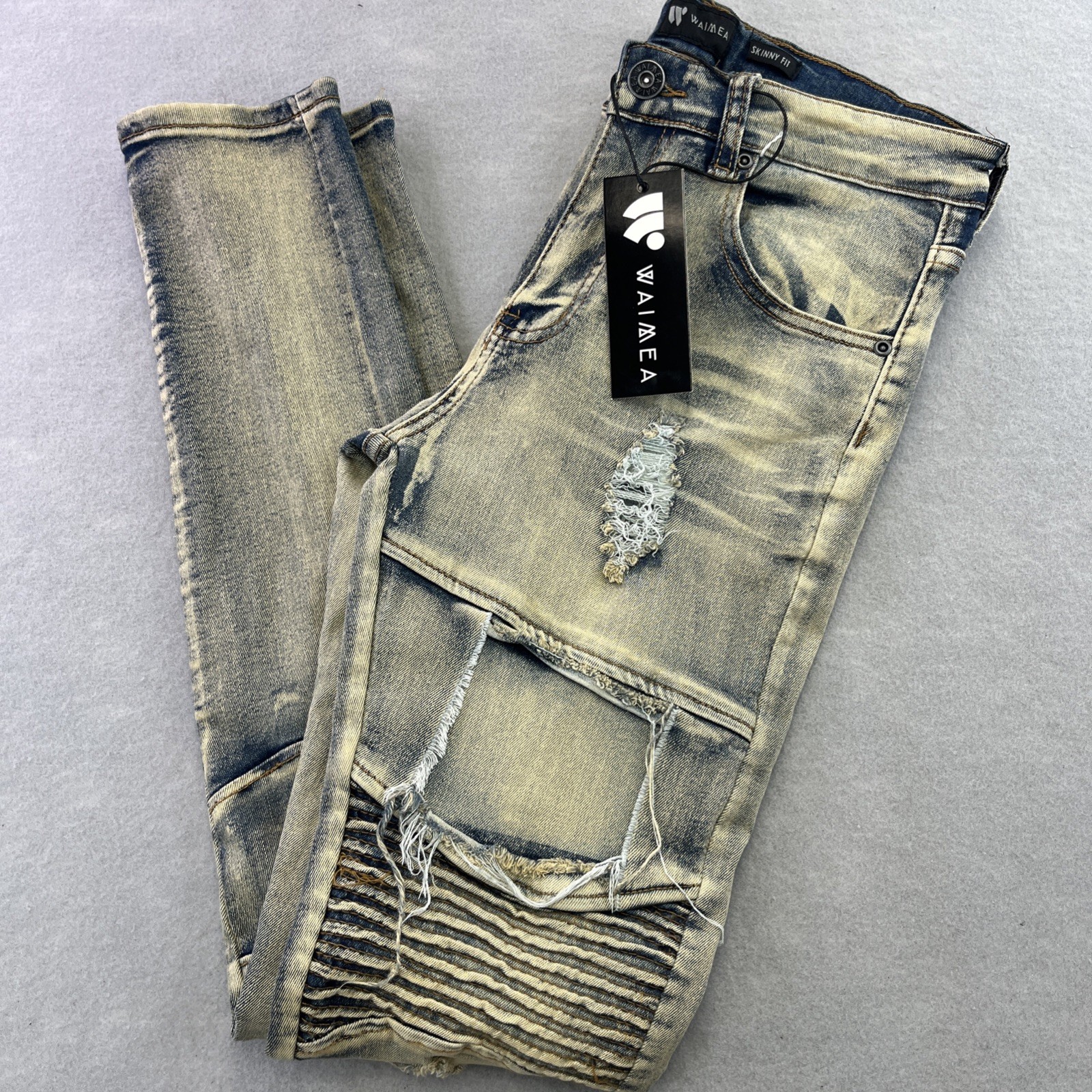 WAIMEA Denim Jeans Mens Size 30 Skinny Fit Distressed Moto NWT