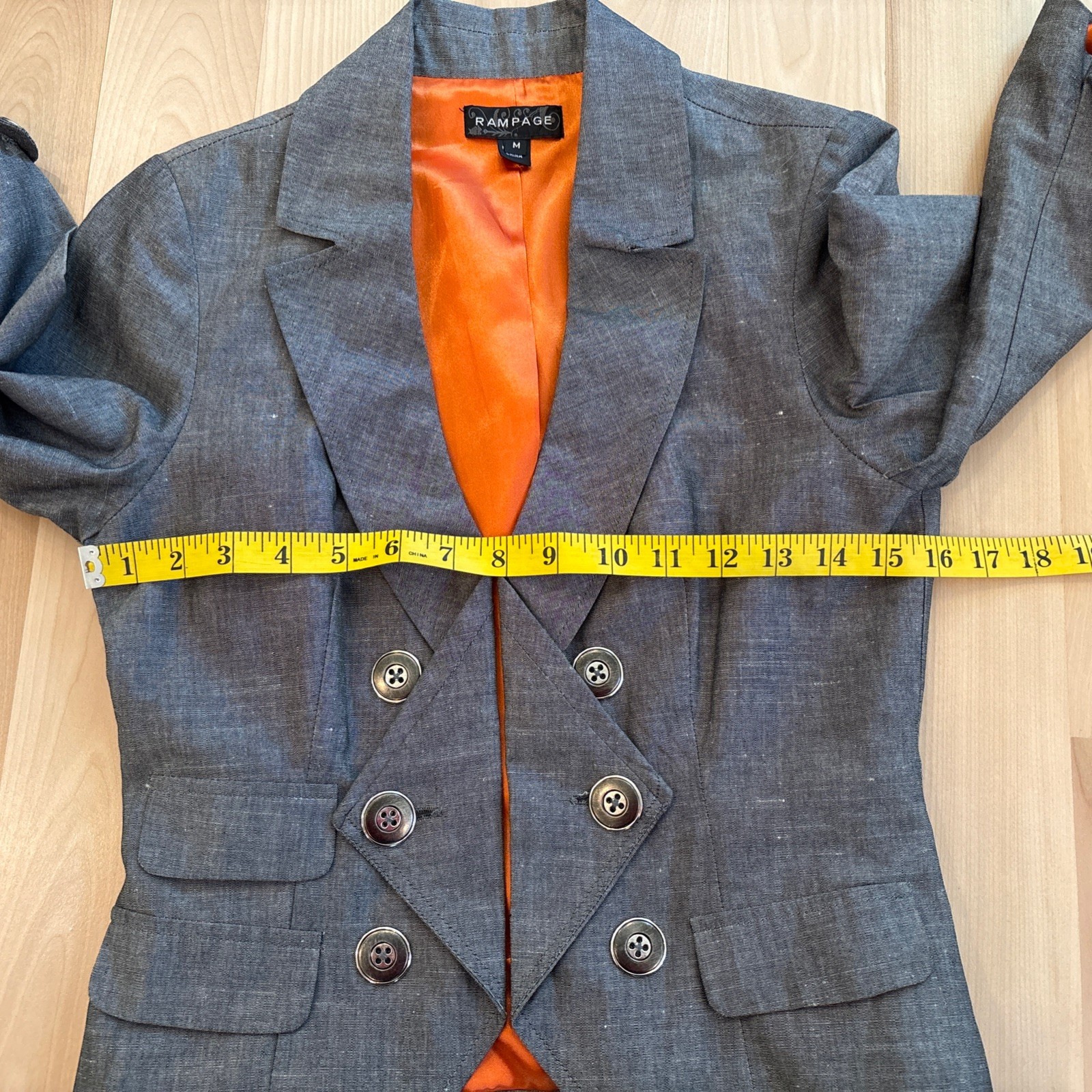 VTG Y2K Rampage Blazer M Linen Blend Charcoal Grey Orange Interior