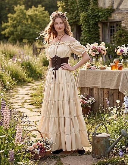 Spooktacular Creations 5Pcs Halloween Renaissance Medieval Dress Costume Women,