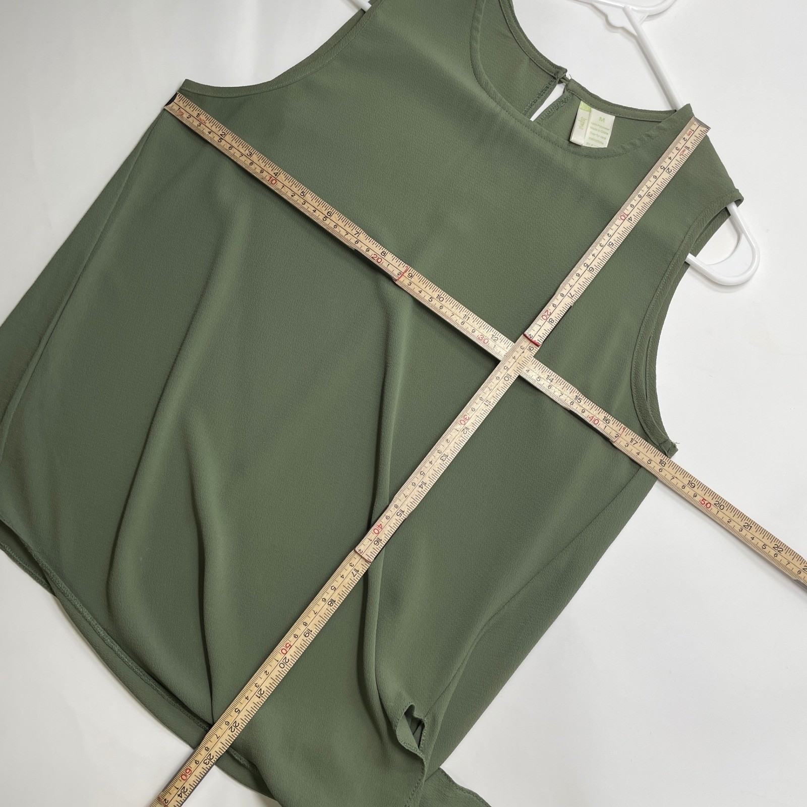 Japna Olive Green Side Tie Sleeveless Blouse Crepe Asymmetrical Chic Top Drape M