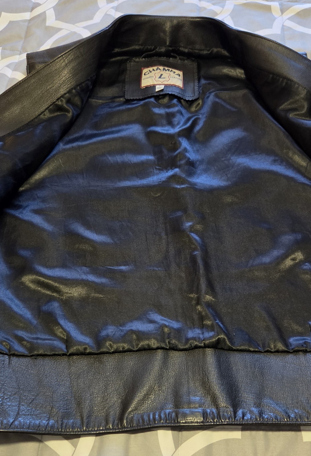 Chamra brand, large black mens leather motorcycle vest