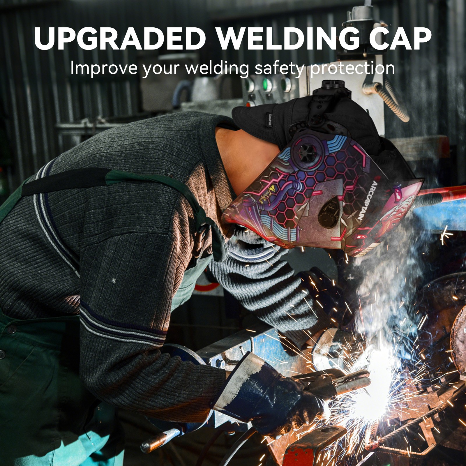 ARCCAPTAIN Welding Cap Reversible Welder Hat with Elastic Retractable Band Black