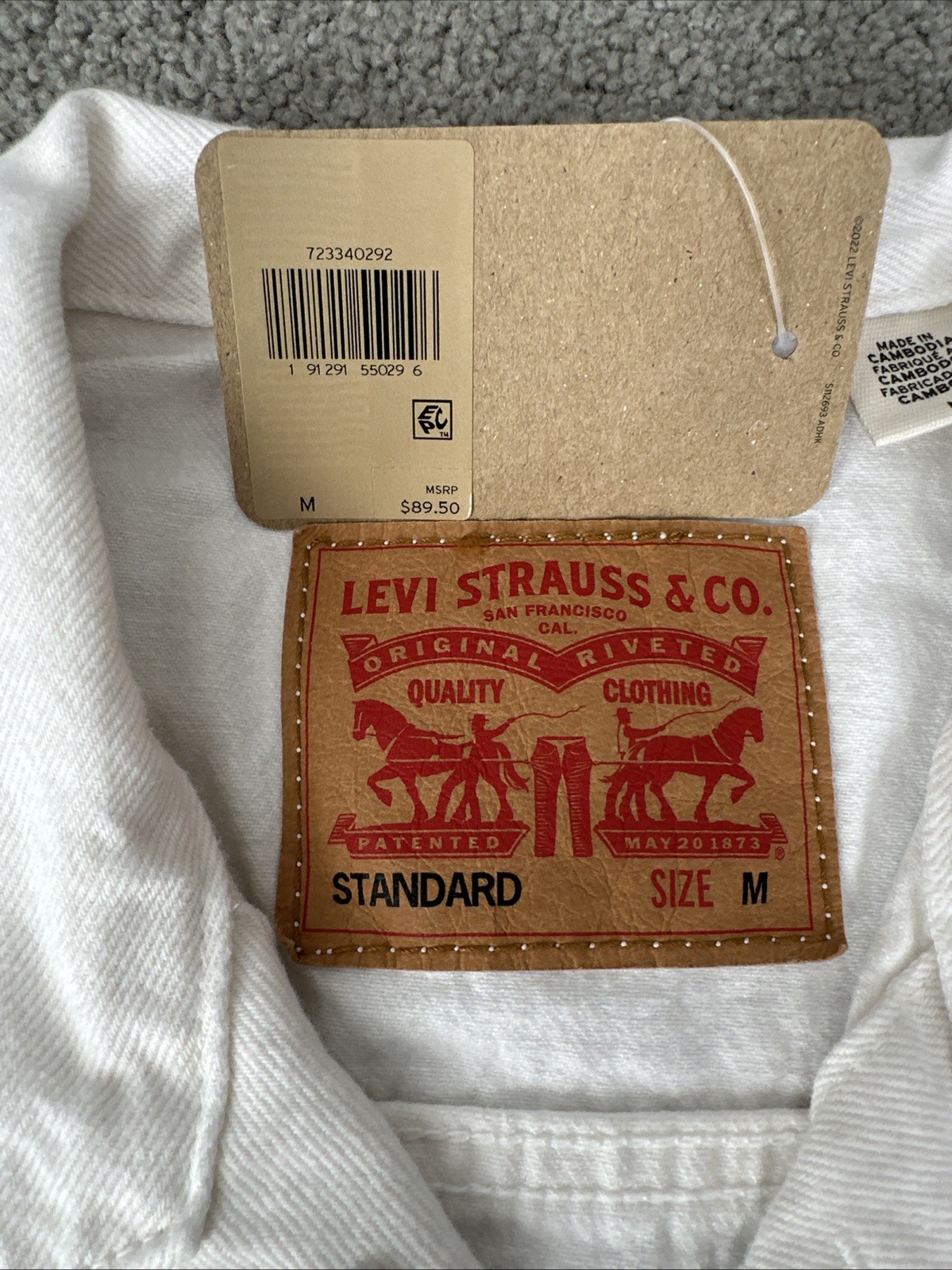 LEVI’S Men’s Medium Ivory White Denim Trucker Jacket Inner Pockets