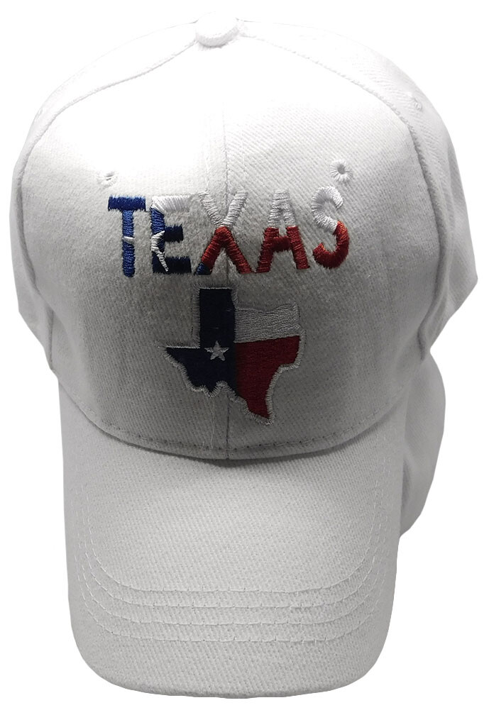 Texas Map (Texas Flag Overlay) White 100% Cotton Adjustable Embroidered Cap Hat