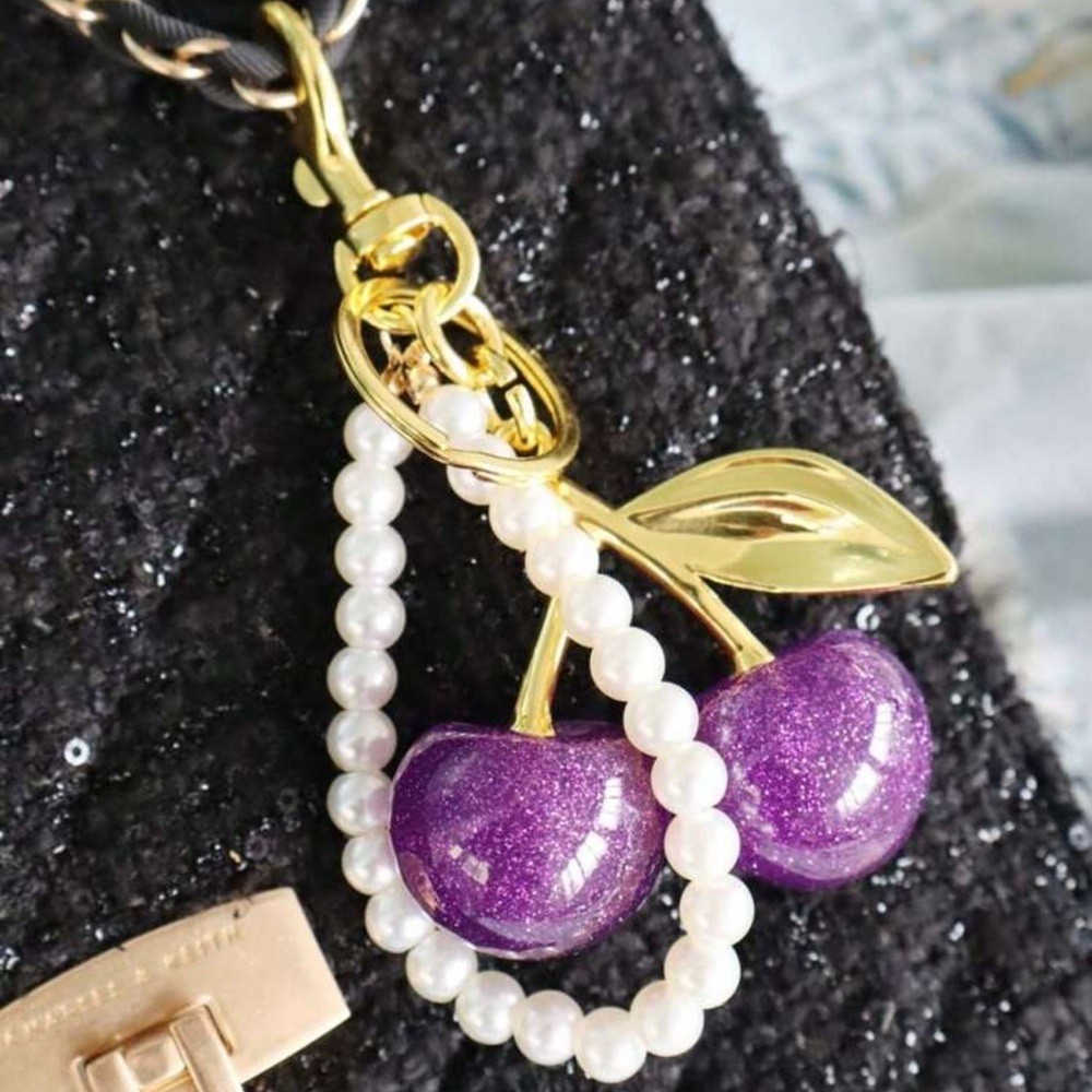 ✨ Purple Glitter Cherry Bag Charm NWT
