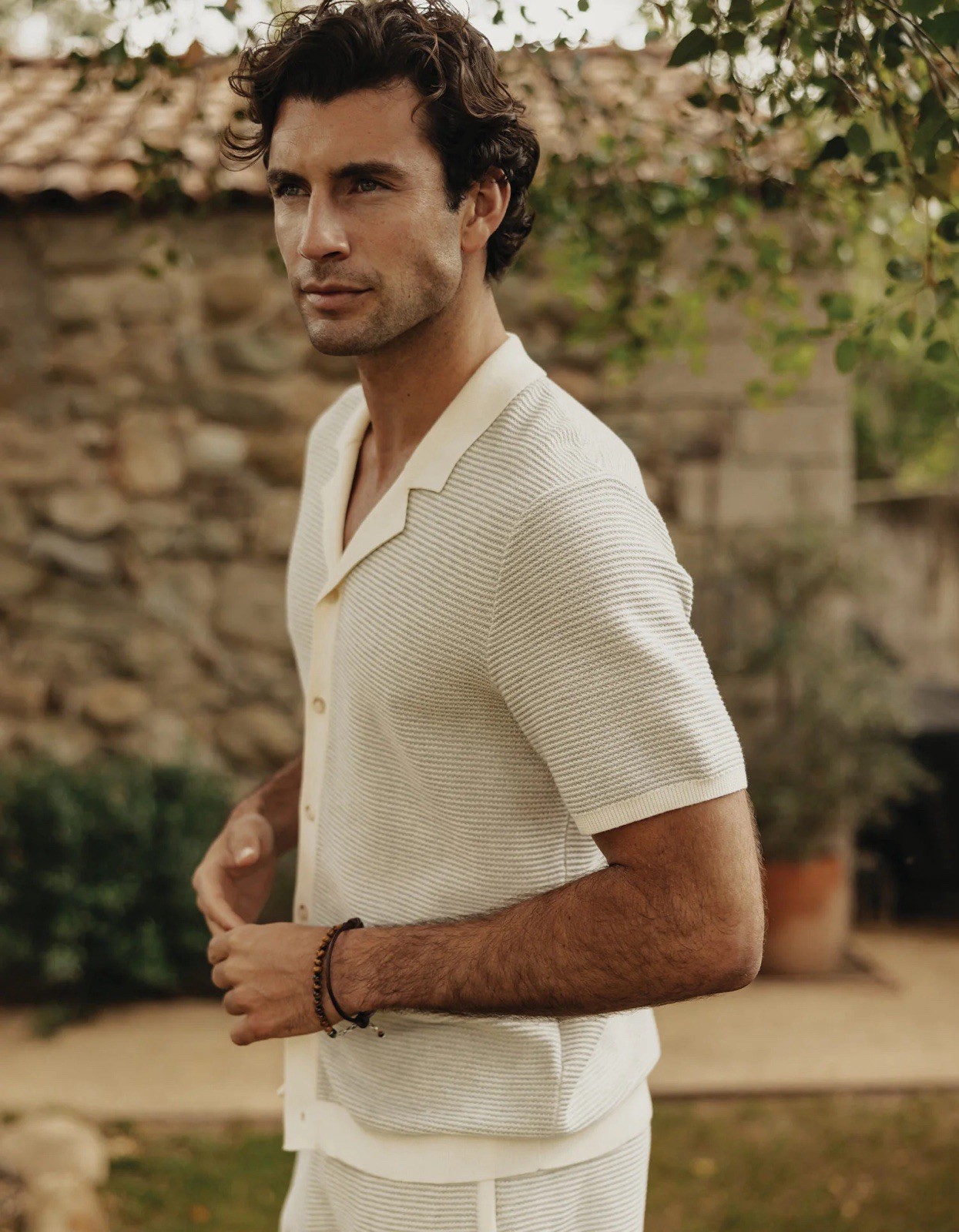 Normal Brand Robles Birdseye Knit Camp Button Up Size Large $129 MSRP Cream