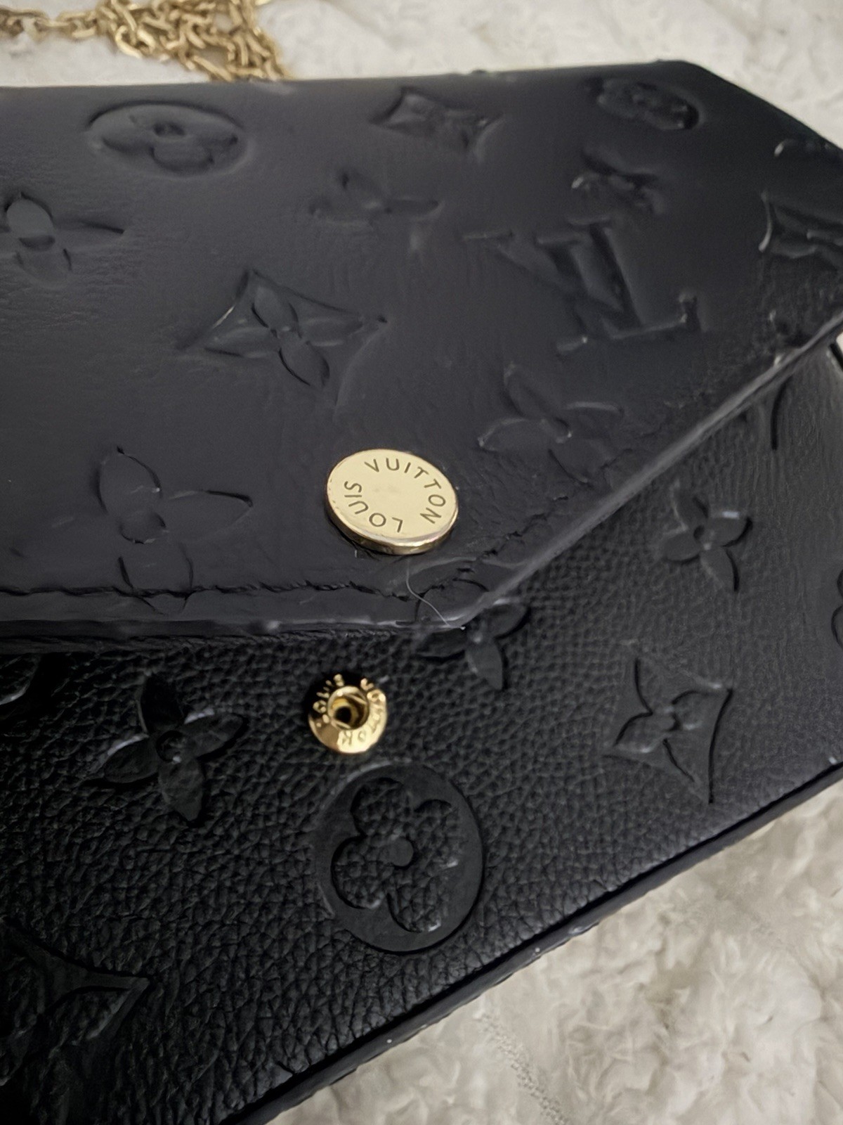 Louis Vuitton Black Embossed Monogram Small Chain Strap Crossbody Snap,has marks