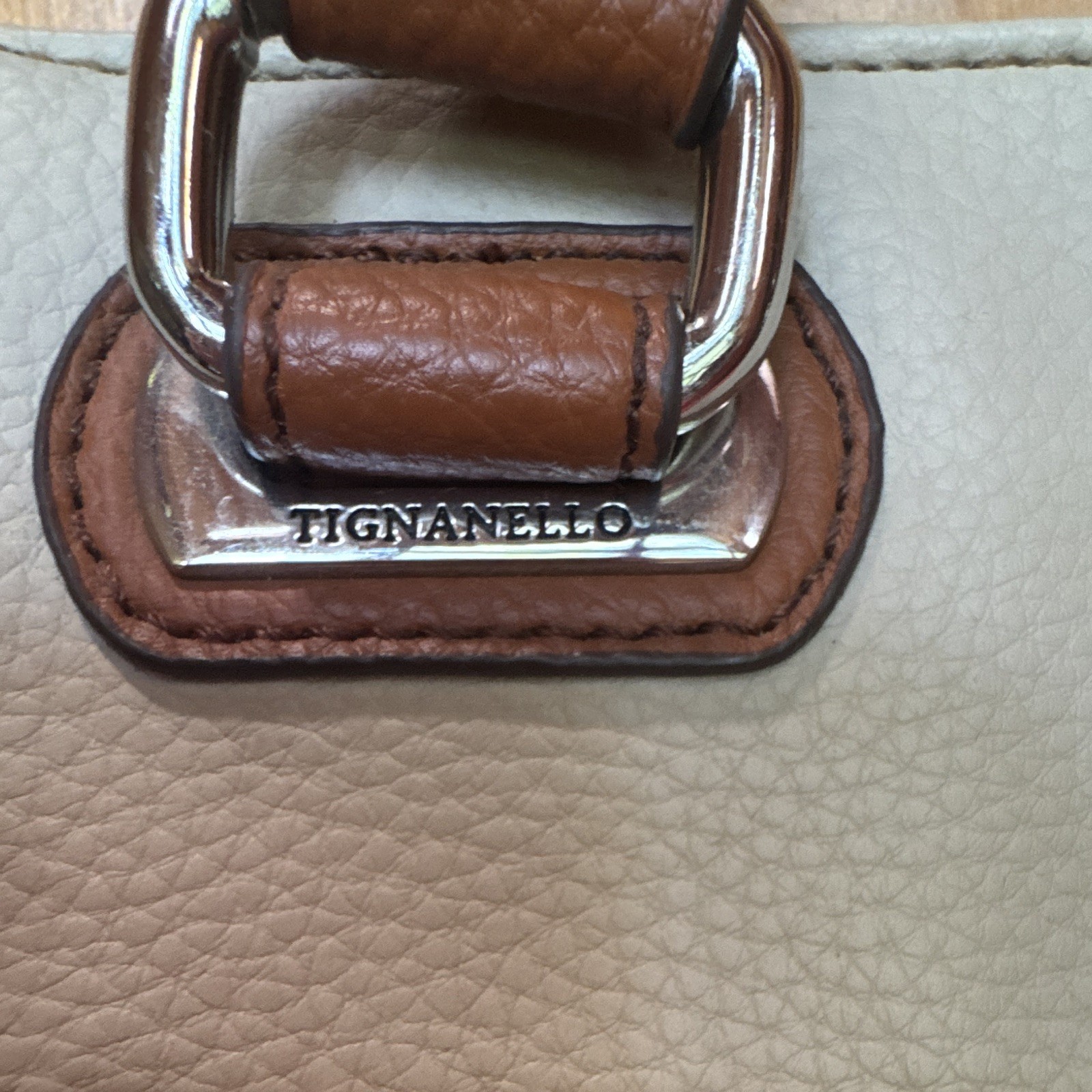 Tignanello Colorblock Tote Bag Red Beige Brown Snap Zip Closure Inner Pockets