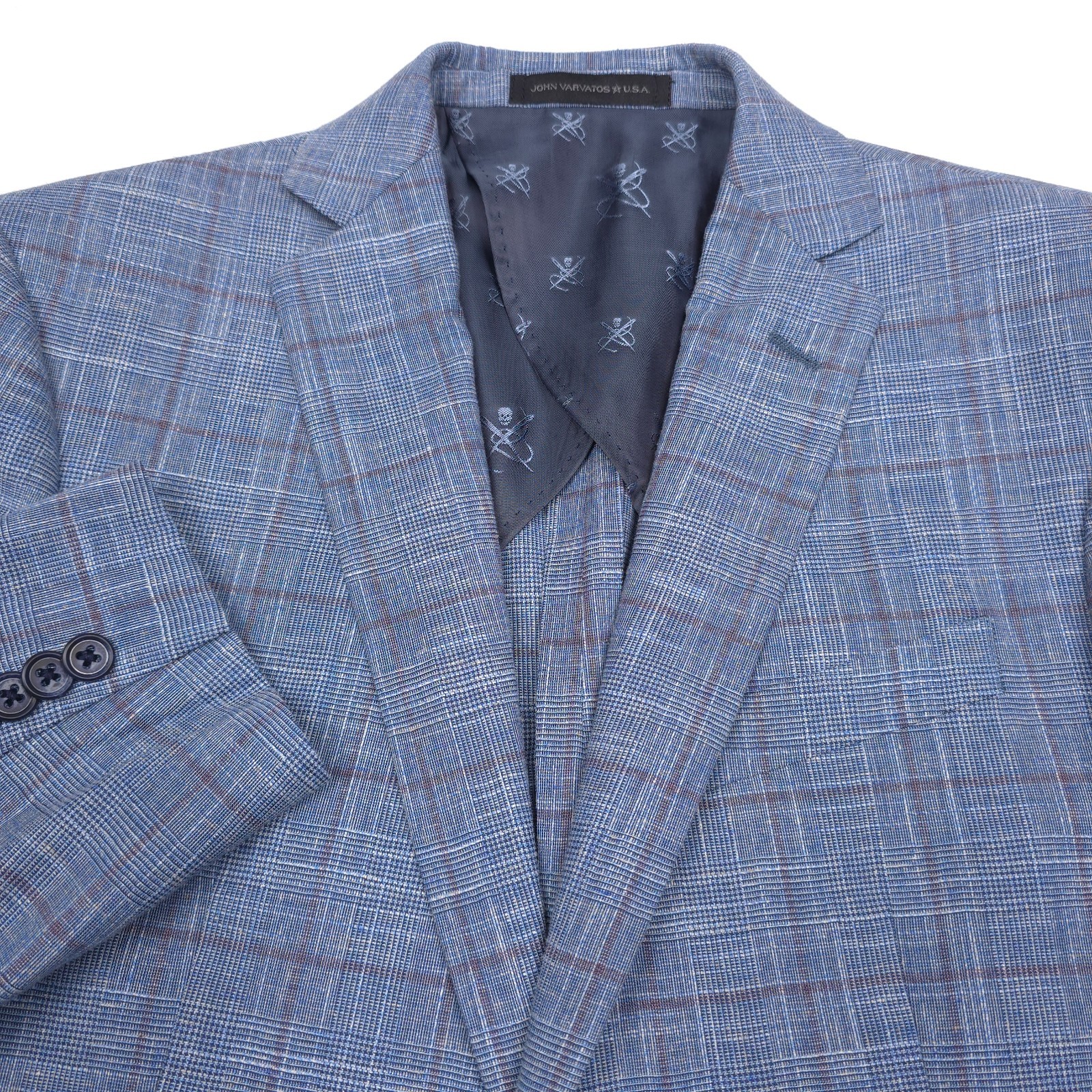 John Varvatos Bond-JF Sport Coat Mens 46R Slim Light Blue Plaid Blazer Jacket