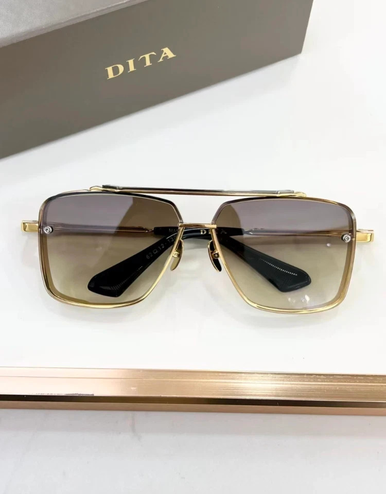 DITA MACH-SIX DTS121 Sunglasses Gold/Brown Gradient 62-12-130mm With Case New