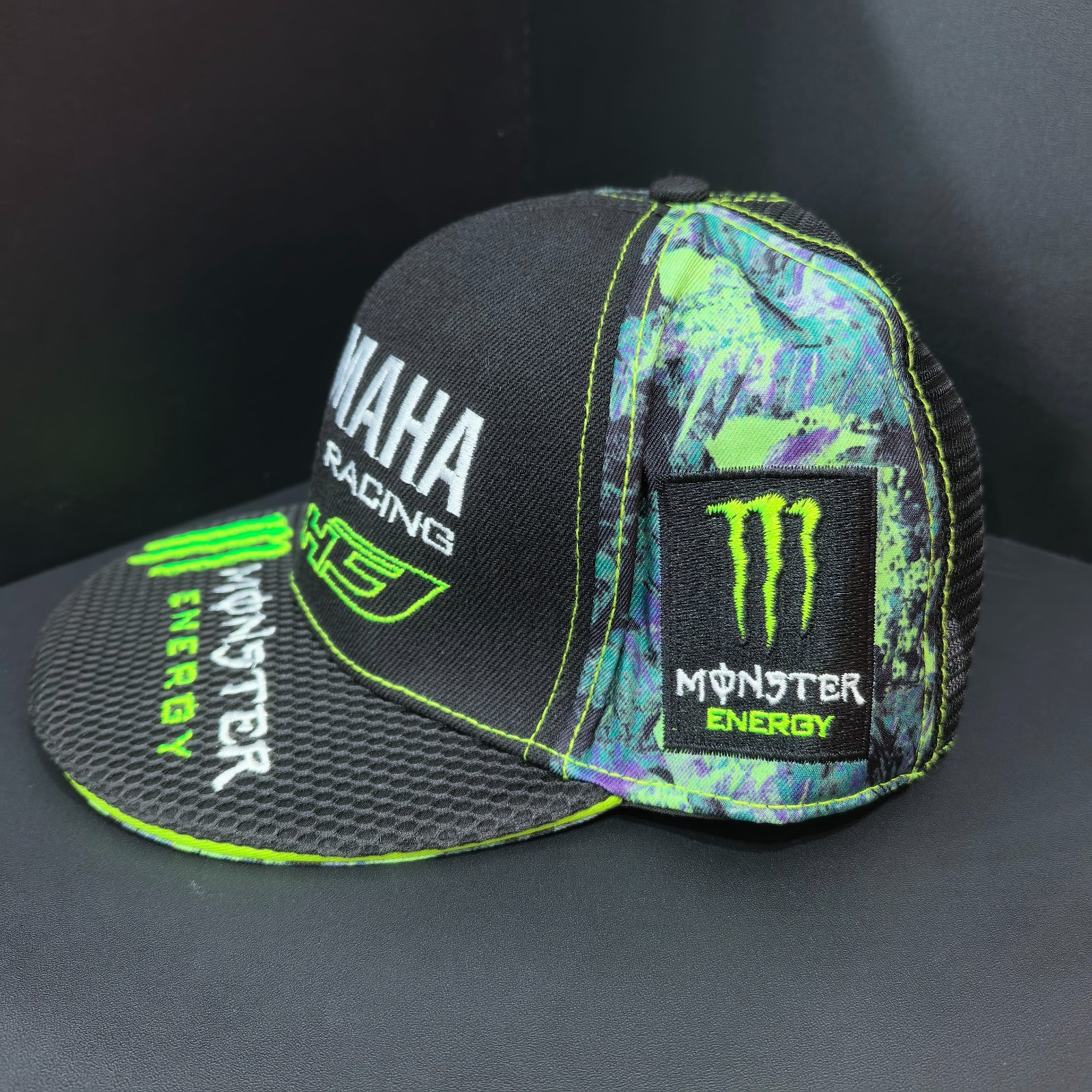 Monster Energy YAMAHA Green Tie-Dye Flat-Brim Cap Rear Mesh Design