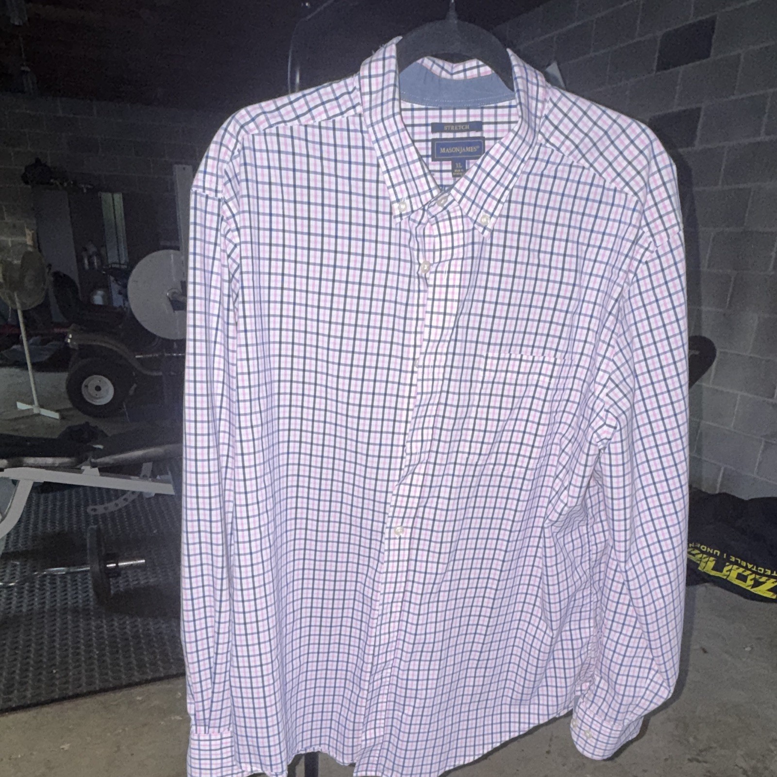 Mason James Men’s XL Stretch Button-Down Check Dress Shirt Blue Pink White